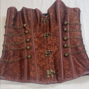 1212102 Brown Brocade Corset with Chain Details
